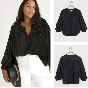 Anthropologie Cacee Jacquard Buttondown Womens Medum Black Top Blouse